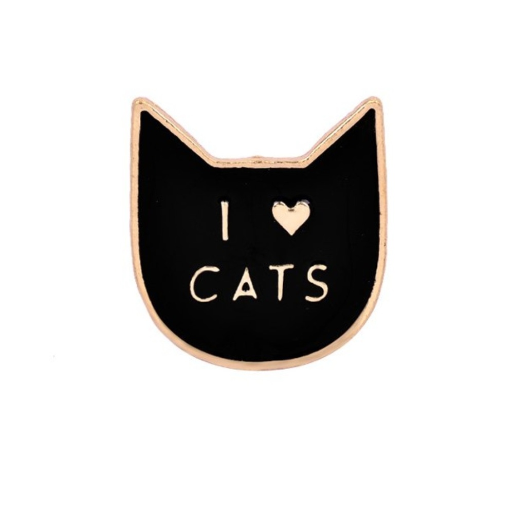 5 for $25 I Love Cats Black Cat Face Enamel Pin - Picture 2 of 5